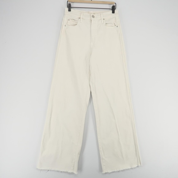 AMO Frida Wide Leg Jeans Womens 27 Off White Oak Raw Hem High Rise Distressed - Picture 1 of 15
